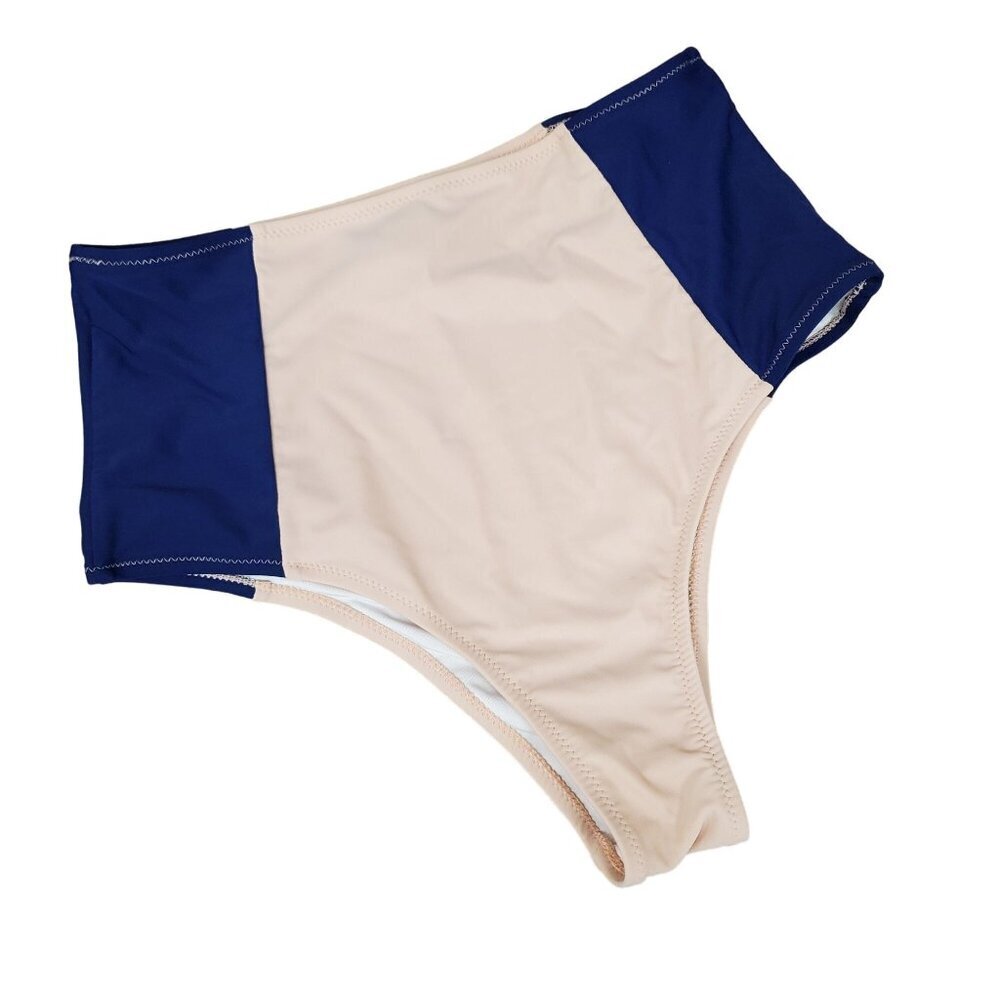 Cupshe Blue and Apricot Color Block High Waisted Bikini Bottoms Size Medium